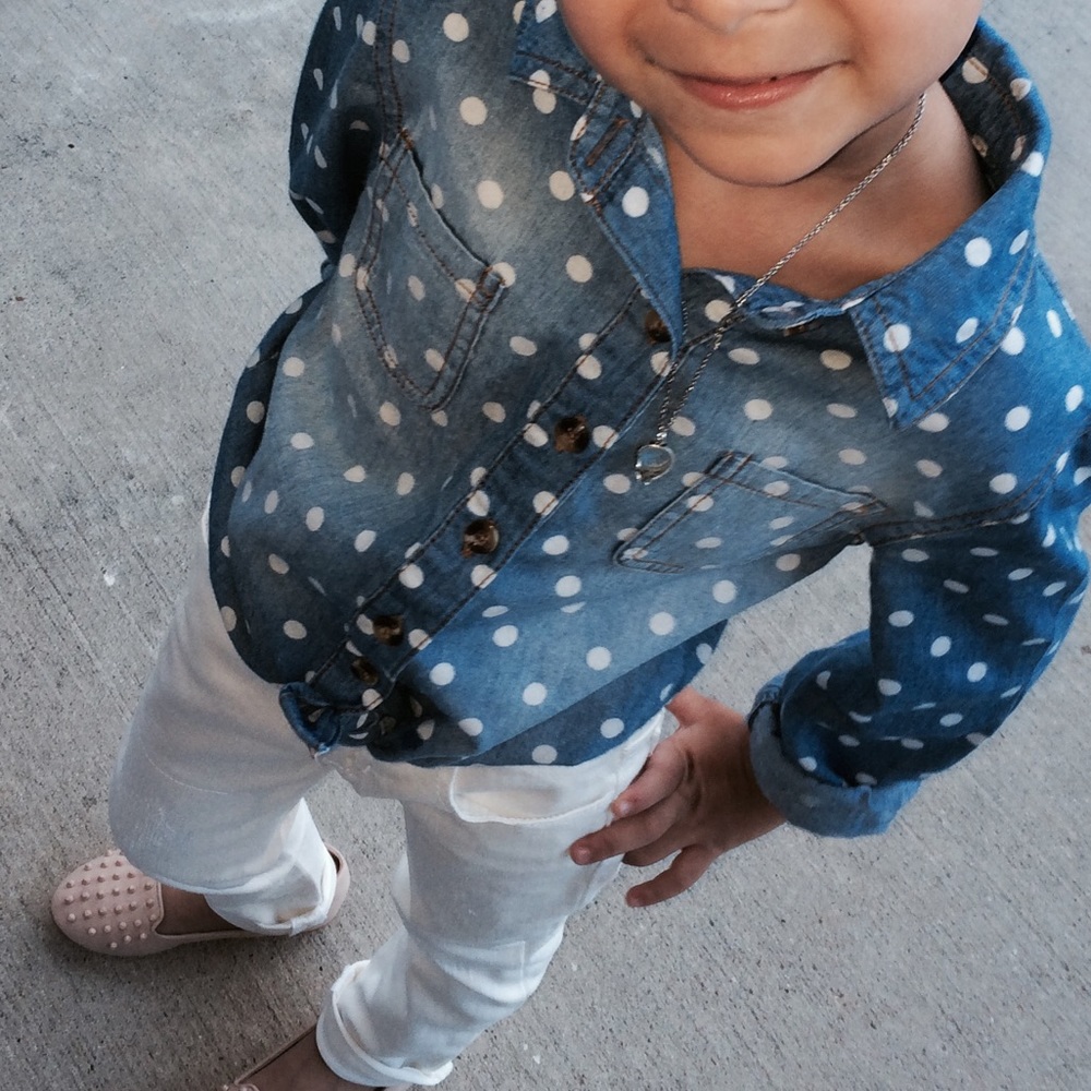Polka dot denim top